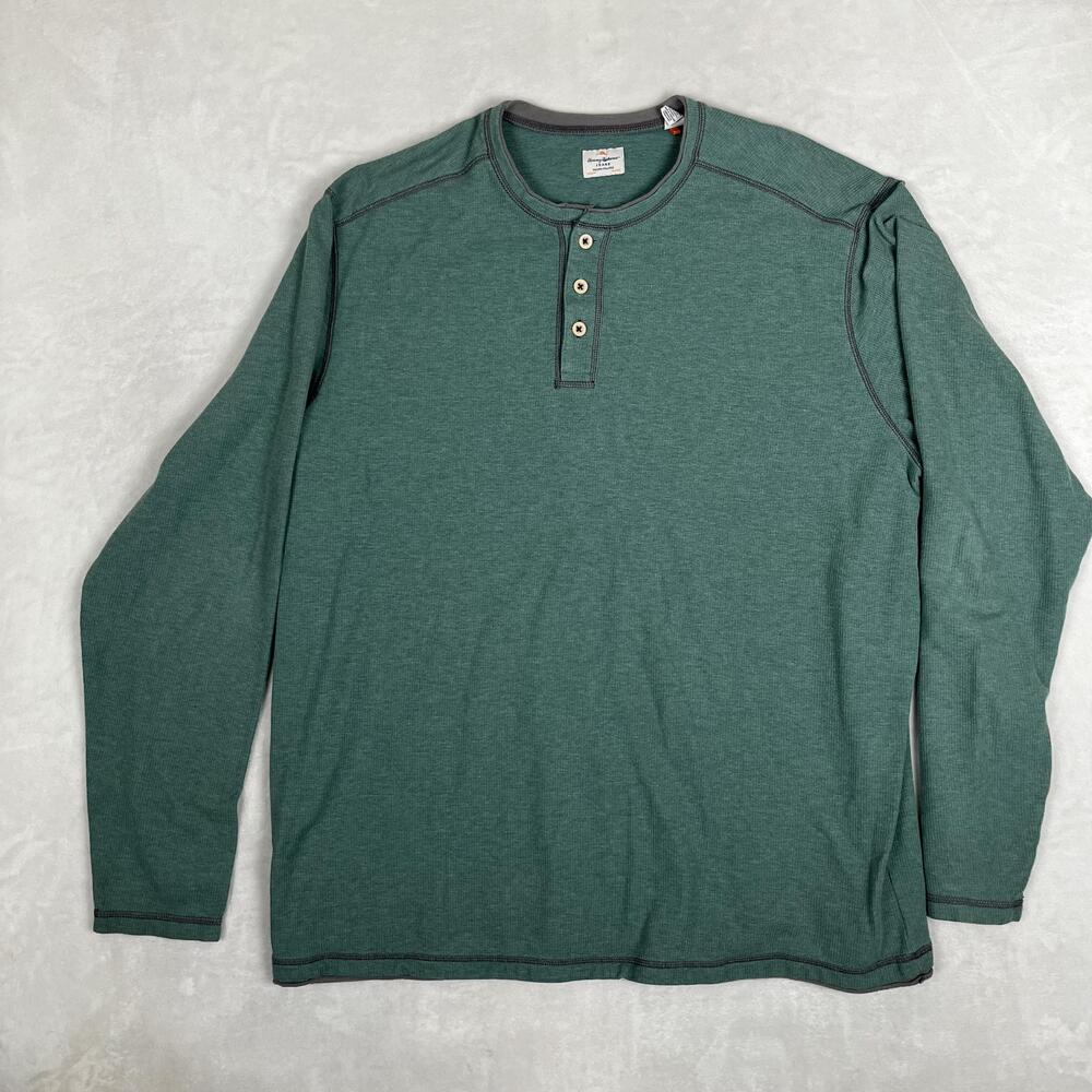 Tommy Bahama Long Sleeve Henley Shirt Mens 2XLT Green Stretch Knit Pima